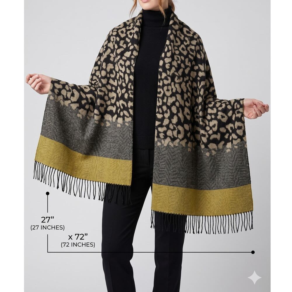 F&F One Size Acrylic Polyester Large Blanket Scarf 27" x 72" Gray Cheetah Print
